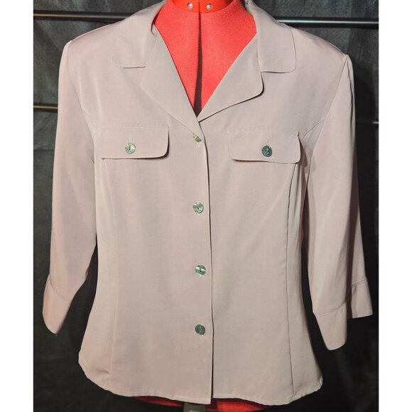 Vintage Blush Pink Button-Up Blouse With Pockets & Collar Size 12 - Picture 1 of 7